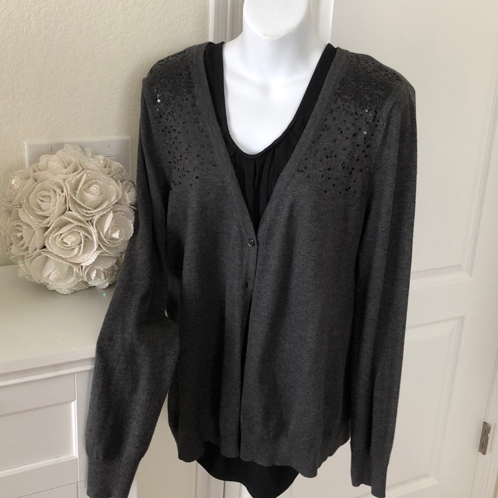 Sparkly sequin grey long sleeve v neck cardigan